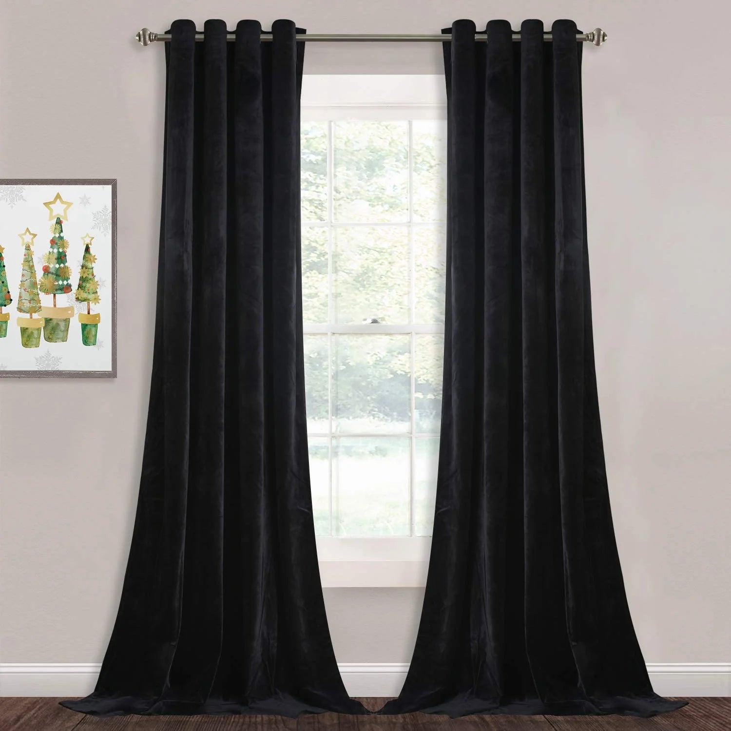 Luxurious Velvet Eyelet Curtains Pair - vl-007