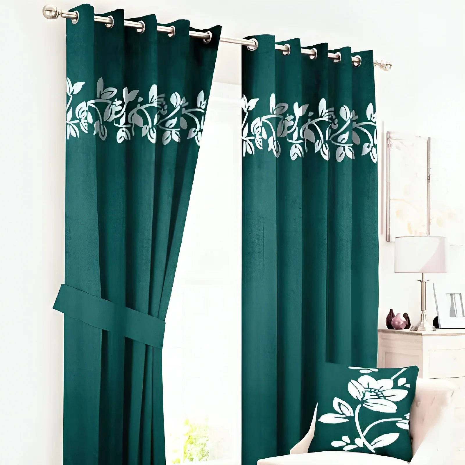 Luxury Top Border Floral Design Velvet Curtain - FL-001