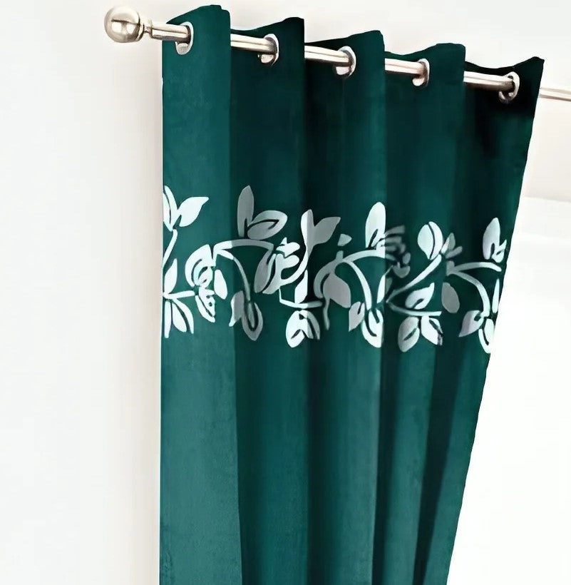 Luxury Top Border Floral Design Velvet Curtain - FL-001