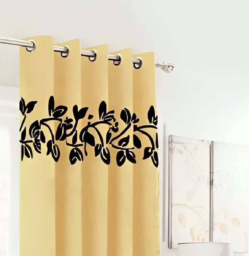 Luxury Top Border Floral Design Velvet Curtain - FL-002