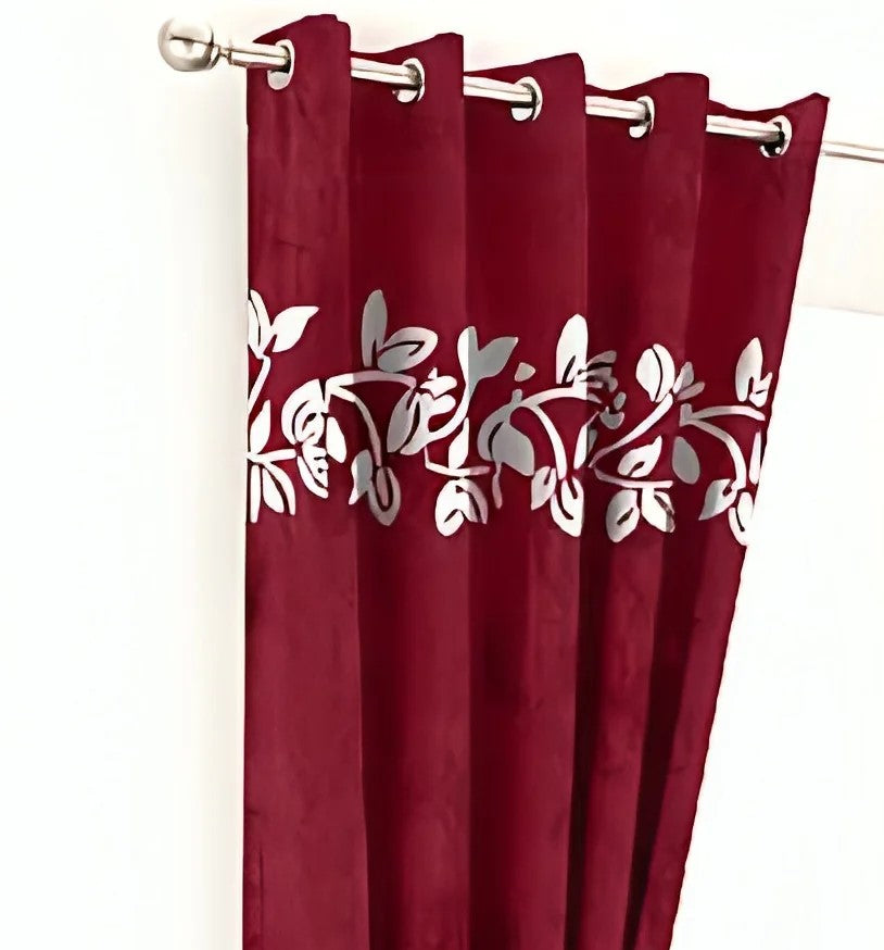 Luxury Top Border Floral Design Velvet Curtain - FL-003