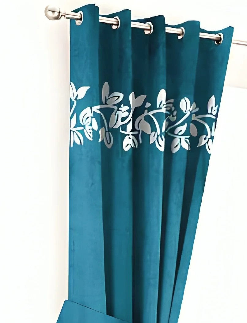 Luxury Top Border Floral Design Velvet Curtain - FL-004