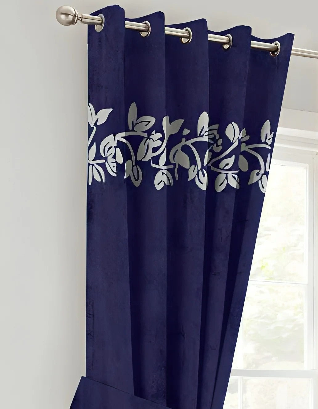 Luxury Top Border Floral Design Velvet Curtain - FL-007