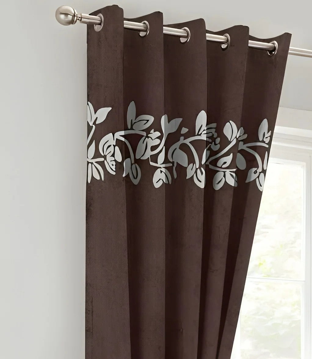 Luxury Top Border Floral Design Velvet Curtain - FL-008